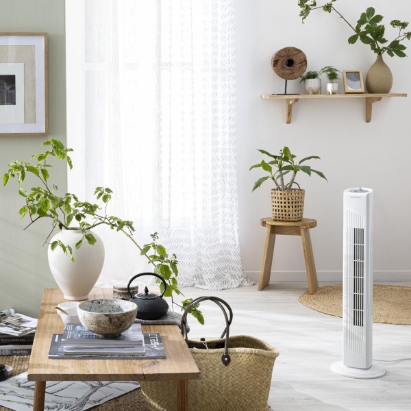 Ventilator Turn Fara Elice 42W, 3 Viteze, Oscilație 70°, Timer 2 Ore, Debit 1489 m³/h, 81 cm,Alb