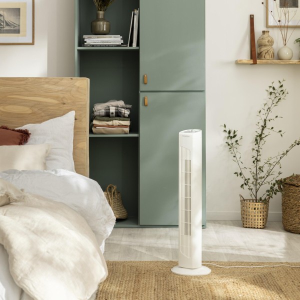 Ventilator Turn Fara Elice 42W, 3 Viteze, Oscilație 70°, Timer 2 Ore, Debit 1489 m³/h, 81 cm,Alb