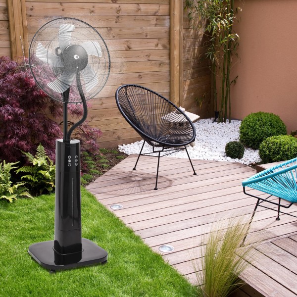 Ventilator cu Pulverizator Apă 70W, Ø40cm, H130cm, Terasă și Foișor, Rezervor 2L, Telecomandă, 3 Viteze