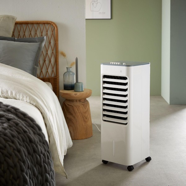 Răcitor de Aer 50W, Rezervor 4.8L, 3 Viteze, 2 Acumulatoare de Gheață, Filtru Lavabil, 70 cm, Alb/Gri