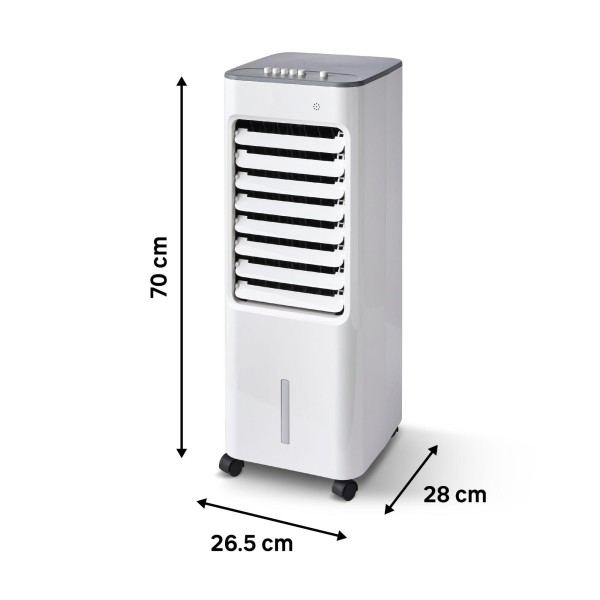 Răcitor de Aer 50W, Rezervor 4.8L, 3 Viteze, 2 Acumulatoare de Gheață, Filtru Lavabil, 70 cm, Alb/Gri
