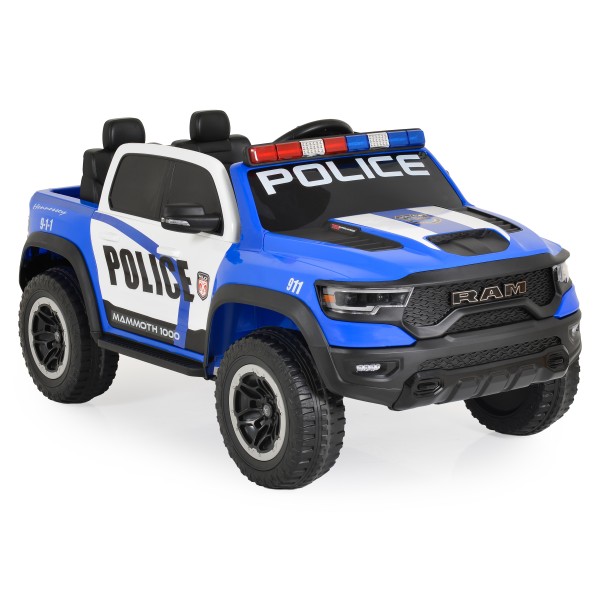 Mașină Electrică Poliție RAM Mammoth 1000 Blue, 2 Motoare 35W, Telecomandă 2,4 GHz, 3-8 Ani
