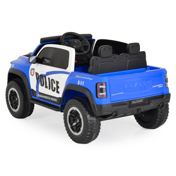 Mașină Electrică Poliție RAM Mammoth 1000 Blue, 2 Motoare 35W, Telecomandă 2,4 GHz, 3-8 Ani