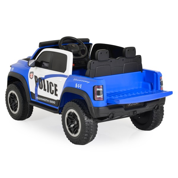 Mașină Electrică Poliție RAM Mammoth 1000 Blue, 2 Motoare 35W, Telecomandă 2,4 GHz, 3-8 Ani