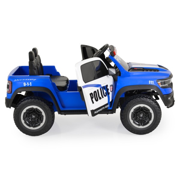 Mașină Electrică Poliție RAM Mammoth 1000 Blue, 2 Motoare 35W, Telecomandă 2,4 GHz, 3-8 Ani