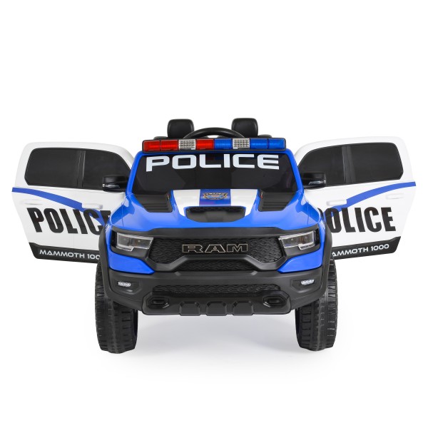 Mașină Electrică Poliție RAM Mammoth 1000 Blue, 2 Motoare 35W, Telecomandă 2,4 GHz, 3-8 Ani