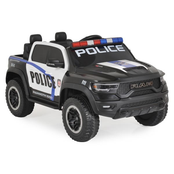 Mașină Electrică Poliție RAM Mammoth 1000 Black, 2 Motoare 35W, Telecomandă 2,4 GHz, 3-8 Ani