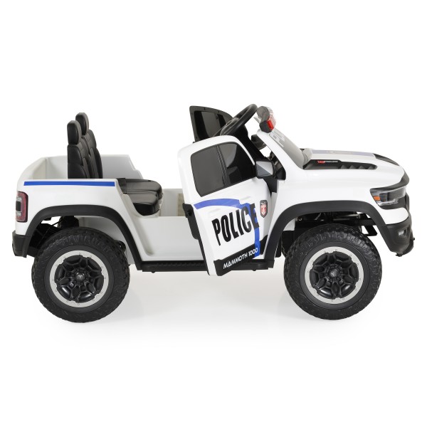 Mașină Electrică Poliție RAM Mammoth 1000 White, 2 Motoare 35W, Telecomandă 2,4 GHz, 3-8 Ani
