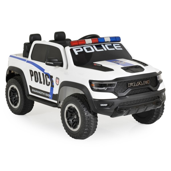 Mașină Electrică Poliție RAM Mammoth 1000 White, 2 Motoare 35W, Telecomandă 2,4 GHz, 3-8 Ani