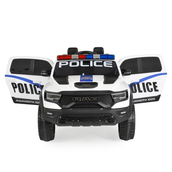 Mașină Electrică Poliție RAM Mammoth 1000 White, 2 Motoare 35W, Telecomandă 2,4 GHz, 3-8 Ani