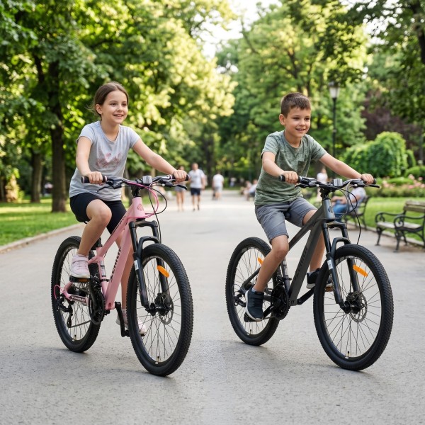 Bicicletă Copii Byox Zenith Grey 24", Cadru Aluminiu, 21 Viteze Shimano, Frâne Disc, 10 Ani+