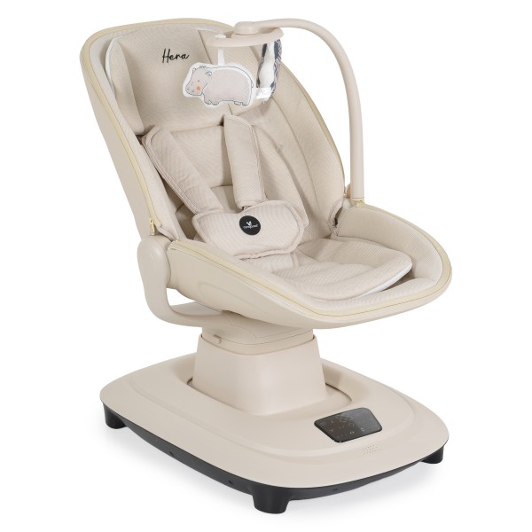 Leagăn Electric Bebelusi Cangaroo Hera Beige cu Aplicație Mobilă, 7 Moduri Balans, 360°, Muzică și Plasă de Insecte