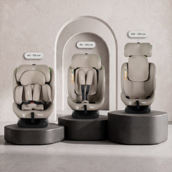 Scaun Auto Moni Forza Beige, ECE R129/04, Poziție de Somn Reglabilă, Ham 5 Puncte, HPS, 0-12 Ani