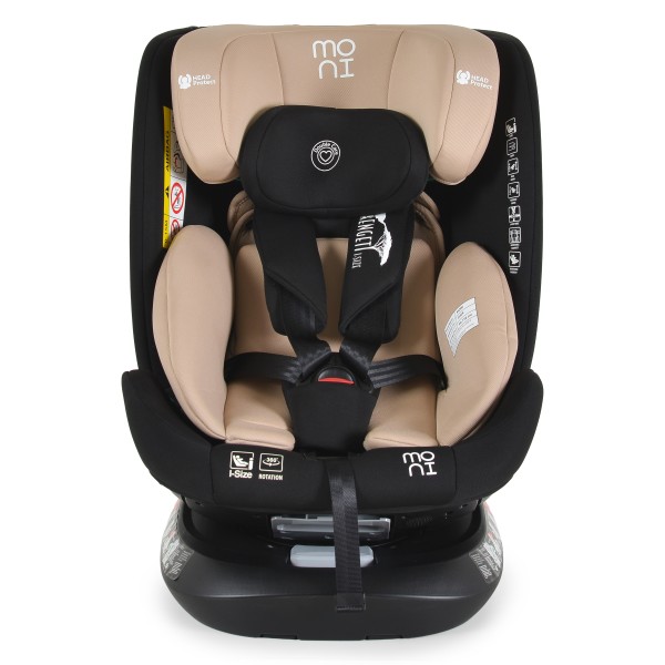 Scaun Auto Moni Serengeti Beige, i-Size R129, ISOFIX, Rotație 360°, SPS, 40-150 cm, 0-12 Ani