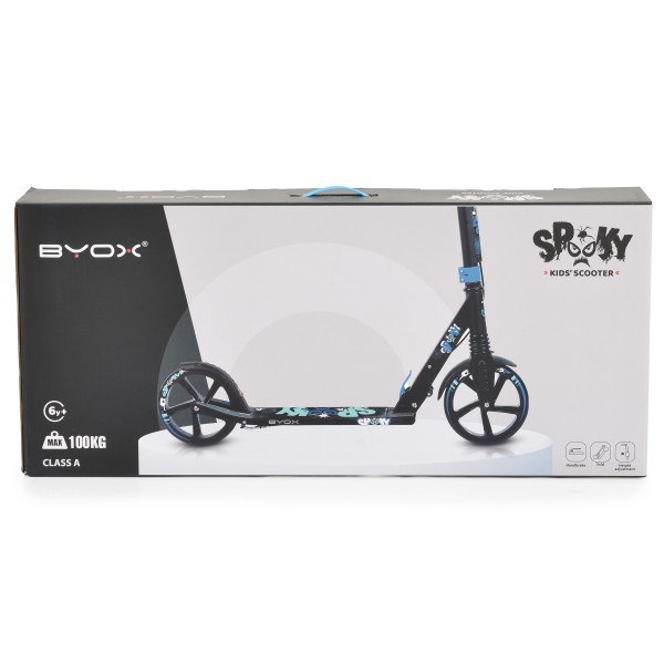 Trotineta Copii 8 Ani+ Byox Spooky Blue, Aluminiu, Roți PU 200 mm, Amortizor Față, Frână Mână