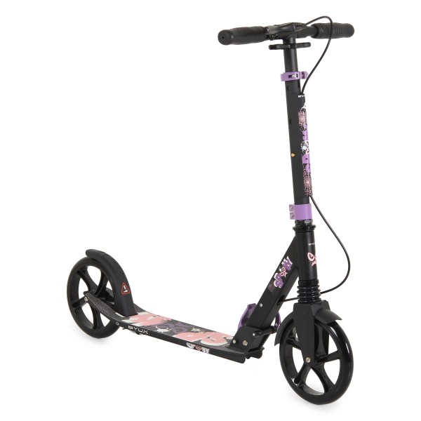 Trotineta Copii 8 Ani+ Byox Spooky Purple, Aluminiu, Roți PU 200 mm, Amortizor Față, Frână Mână