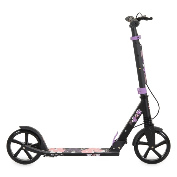 Trotineta Copii 8 Ani+ Byox Spooky Purple, Aluminiu, Roți PU 200 mm, Amortizor Față, Frână Mână