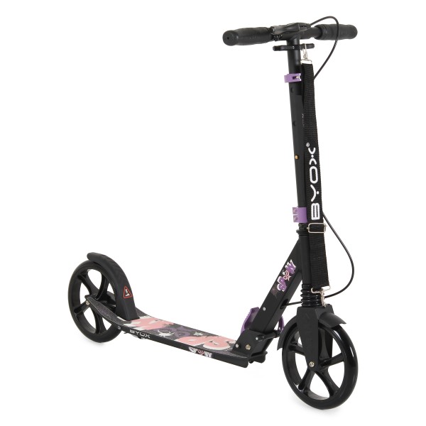 Trotineta Copii 8 Ani+ Byox Spooky Purple, Aluminiu, Roți PU 200 mm, Amortizor Față, Frână Mână