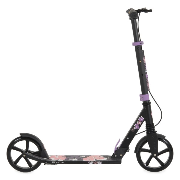 Trotineta Copii 8 Ani+ Byox Spooky Purple, Aluminiu, Roți PU 200 mm, Amortizor Față, Frână Mână