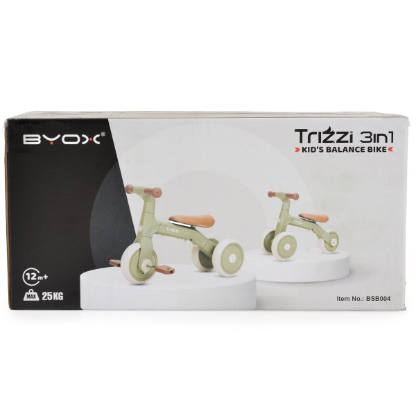 Bicicletă Echilibru 3 în1 Byox Trizzi Mini Green, 12 Luni+, Anvelope EVA, Conversie Fără Unelte