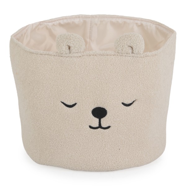 Coș Textil Depozitare Jucării Copii Moni Toys Milo Beige, Bouclé, Ursuleț Brodat, 30x30 cm, 40 L
