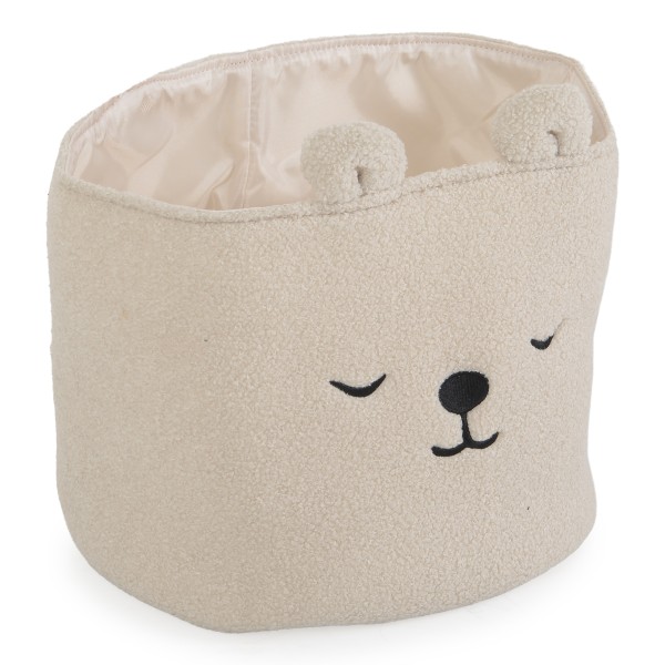 Coș Textil Depozitare Jucării Copii Moni Toys Milo Beige, Bouclé, Ursuleț Brodat, 30x30 cm, 40 L
