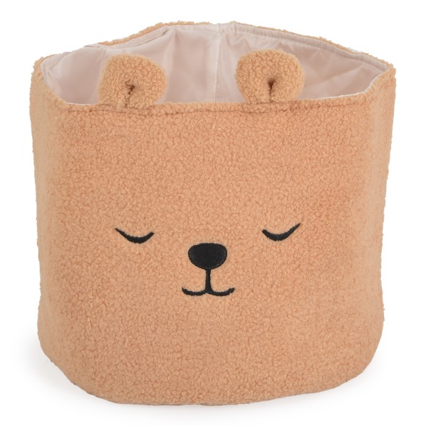 Coș Textil Depozitare Jucării Copii Moni Toys Milo Ivory, Bouclé, Ursuleț Brodat, 30x30 cm, 40 L