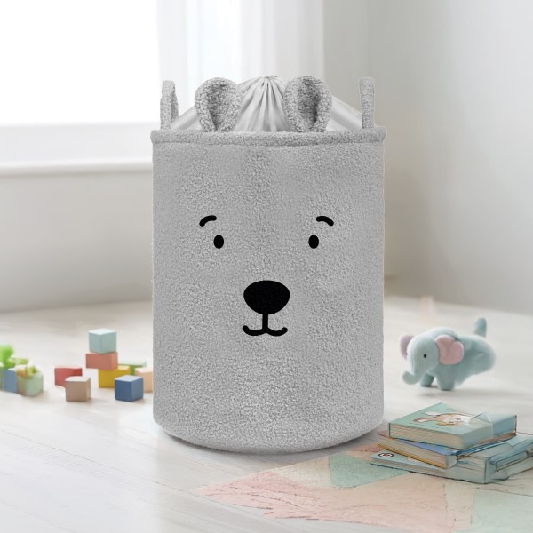 Coș Textil Depozitare Jucării Copii Moni Toys Nori Grey, Închidere Șnur, 35x45 cm, 43 L