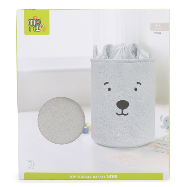 Coș Textil Depozitare Jucării Copii Moni Toys Nori Grey, Închidere Șnur, 35x45 cm, 43 L