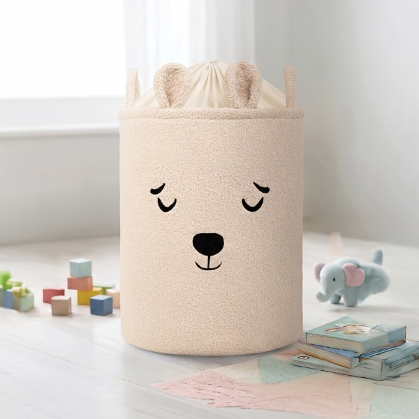 Coș Textil Depozitare Jucării Copii Moni Toys Nori Beige, Închidere Șnur, 35x45 cm, 43 L