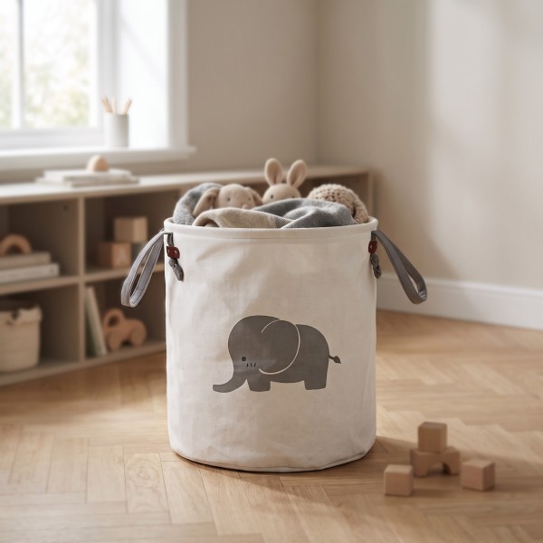 Coș Textil Depozitare Jucării Copii Moni Toys Roro Elefant, 2 Mânere, Pliabil, 36x38 cm