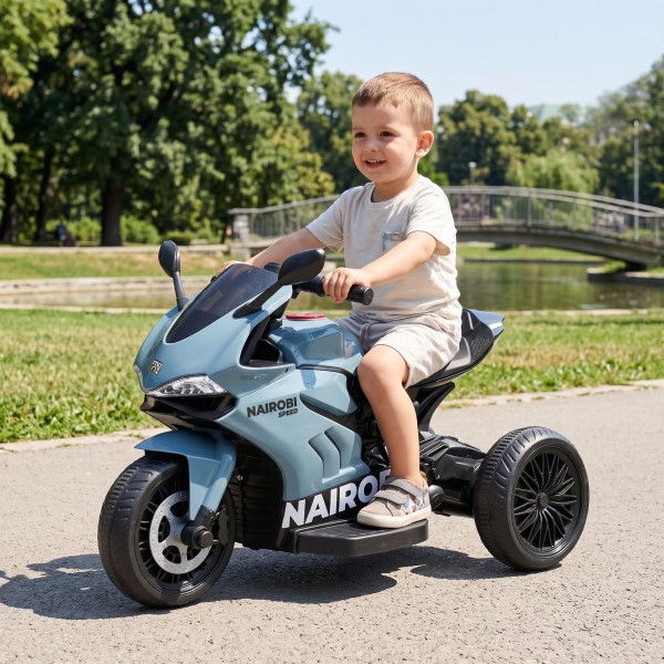 Motocicletă Electrică Moni Nairobi Blue, 2 Motoare 25W, MP3+USB, Lumini, 6V 7Ah, 3-8 Ani