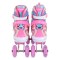 Patine cu Role Reglabile 34-37 Byox Blyss Pink, 2în1 Inline + Tri-Skate, Roată LED, Sclipici