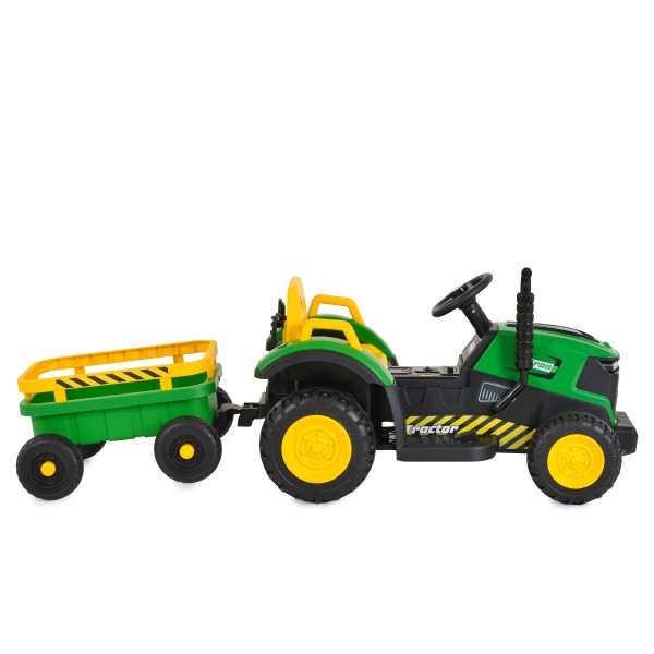 Tractor Electric Moni Terron Green cu Remorcă și Lopată, 12V, 3 Viteze, Telecomandă 2.4 GHz, 3-8 Ani
