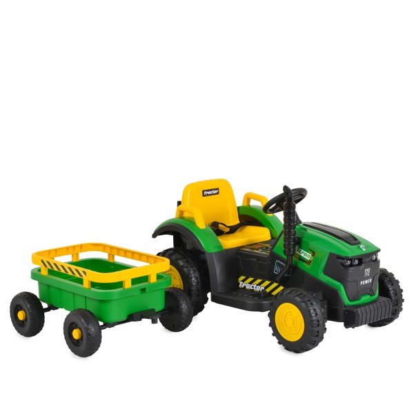 Tractor Electric Moni Terron Green cu Remorcă și Lopată, 12V, 3 Viteze, Telecomandă 2.4 GHz, 3-8 Ani