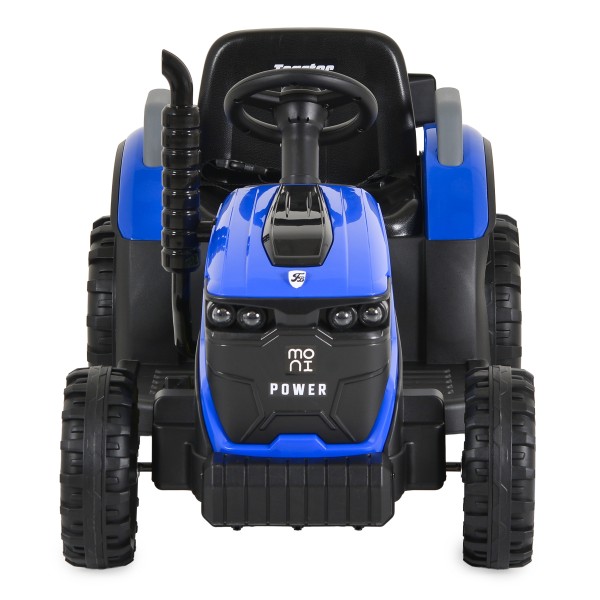 Tractor Electric Moni Terron Blue cu Remorcă și Lopată, 12V, 3 Viteze, Telecomandă 2.4 GHz, 3-8 Ani