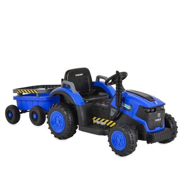 Tractor Electric Moni Terron Blue cu Remorcă și Lopată, 12V, 3 Viteze, Telecomandă 2.4 GHz, 3-8 Ani