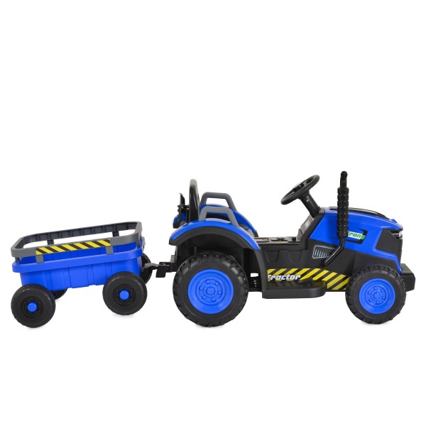 Tractor Electric Moni Terron Blue cu Remorcă și Lopată, 12V, 3 Viteze, Telecomandă 2.4 GHz, 3-8 Ani