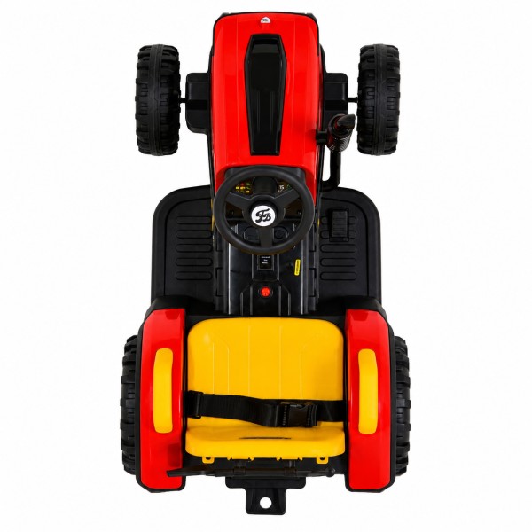 Tractor Electric Moni Terron Red cu Remorcă și Lopată, 12V, 3 Viteze, Telecomandă 2.4 GHz, 3-8 Ani
