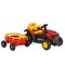 Tractor Electric Moni Terron Red cu Remorcă și Lopată, 12V, 3 Viteze, Telecomandă 2.4 GHz, 3-8 Ani