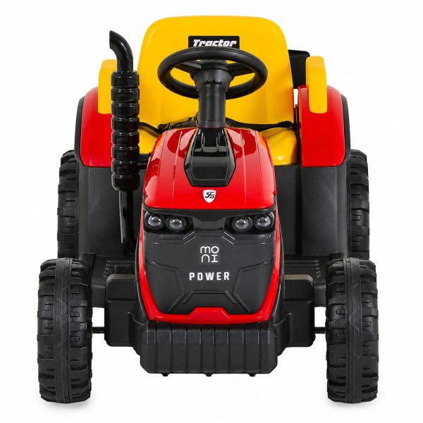 Tractor Electric Moni Terron Red cu Remorcă și Lopată, 12V, 3 Viteze, Telecomandă 2.4 GHz, 3-8 Ani