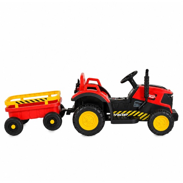 Tractor Electric Moni Terron Red cu Remorcă și Lopată, 12V, 3 Viteze, Telecomandă 2.4 GHz, 3-8 Ani