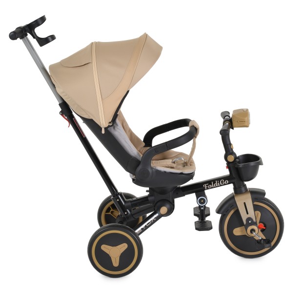 Tricicleta Pliabila Byox FoldiGo Beige, Șezut Rotativ 360°, 2 Moduri, Copertină 3 Secțiuni, 12-60 Luni