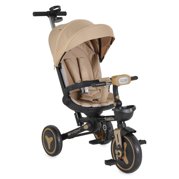 Tricicleta Pliabila Byox FoldiGo Beige, Șezut Rotativ 360°, 2 Moduri, Copertină 3 Secțiuni, 12-60 Luni