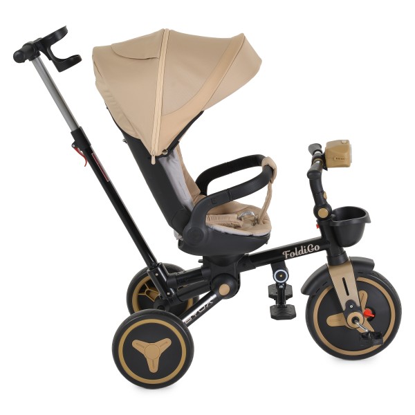 Tricicleta Pliabila Byox FoldiGo Beige, Șezut Rotativ 360°, 2 Moduri, Copertină 3 Secțiuni, 12-60 Luni