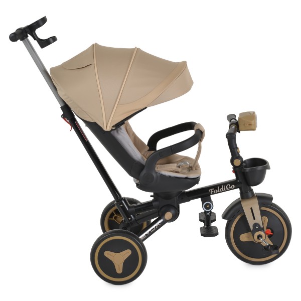 Tricicleta Pliabila Byox FoldiGo Beige, Șezut Rotativ 360°, 2 Moduri, Copertină 3 Secțiuni, 12-60 Luni