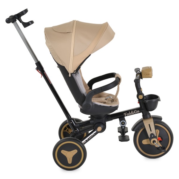Tricicleta Pliabila Byox FoldiGo Beige, Șezut Rotativ 360°, 2 Moduri, Copertină 3 Secțiuni, 12-60 Luni