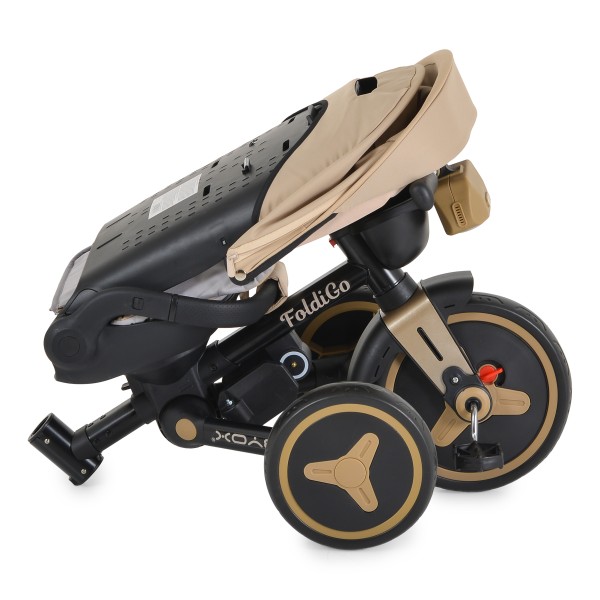 Tricicleta Pliabila Byox FoldiGo Beige, Șezut Rotativ 360°, 2 Moduri, Copertină 3 Secțiuni, 12-60 Luni
