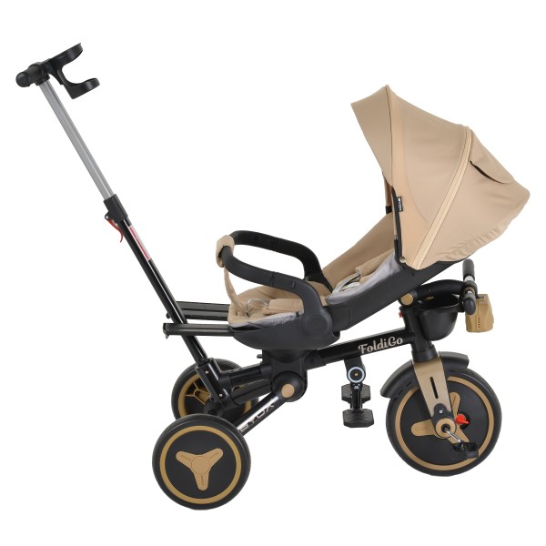 Tricicleta Pliabila Byox FoldiGo Beige, Șezut Rotativ 360°, 2 Moduri, Copertină 3 Secțiuni, 12-60 Luni
