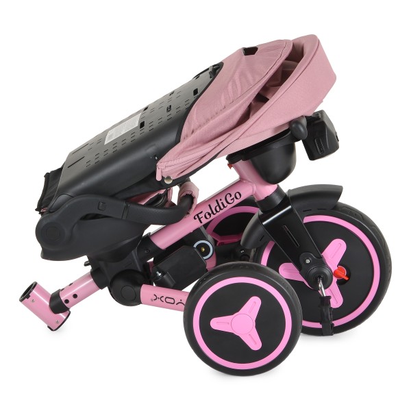 Tricicleta Pliabila Byox FoldiGo Pink, Șezut Rotativ 360°, 2 Moduri, Copertină 3 Secțiuni, 12-60 Luni